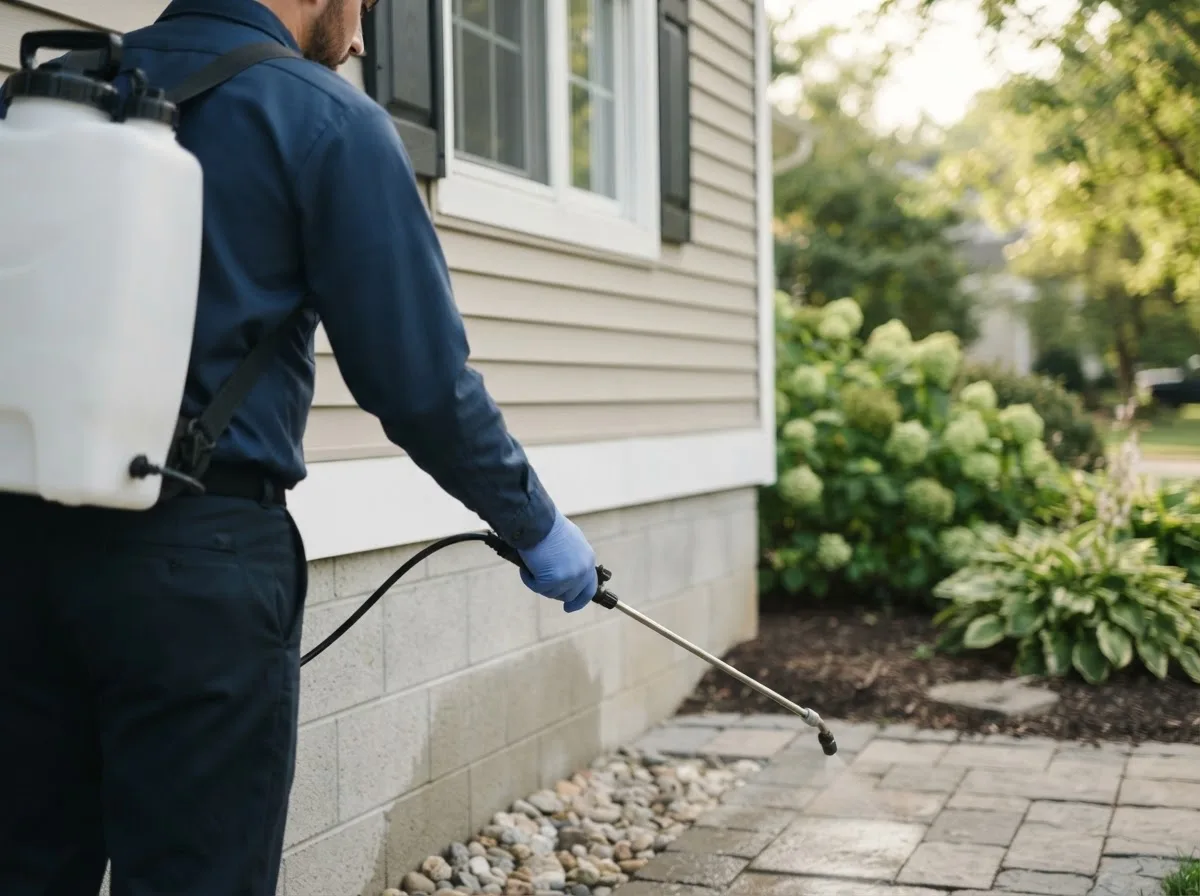 Pest control technician inspecting a home in Unionville, IA